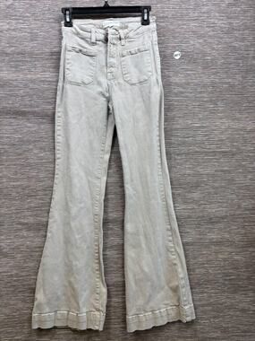Risen Jeans Juniors Sz 3 Beige High Rise Flare Stretch Denim Light Wash Pants